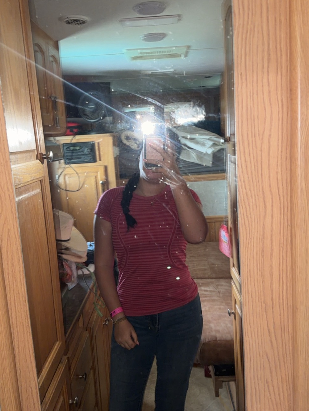 lululemon athletica Red Striped Short Sleeve Tee
